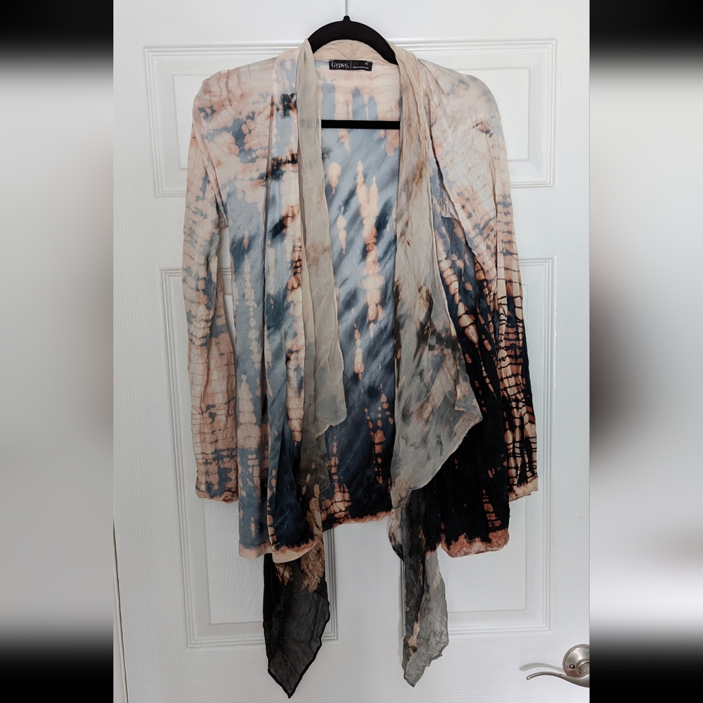 GYPSY 05 Tie Dye Waterfall Bamboo Silk Open Front Cardigan Size XS